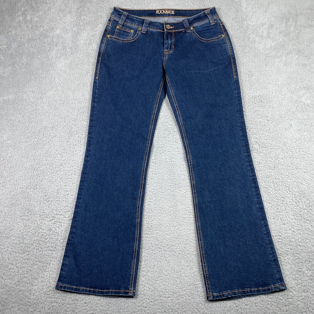 Rock & Roll Cowgirl Riding Jeans Womens 30x32 Dark‎ Wash Bootcut Stretch Denim